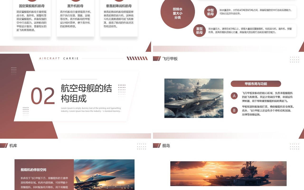 棕色商务风航空母舰科普介绍PPT模板