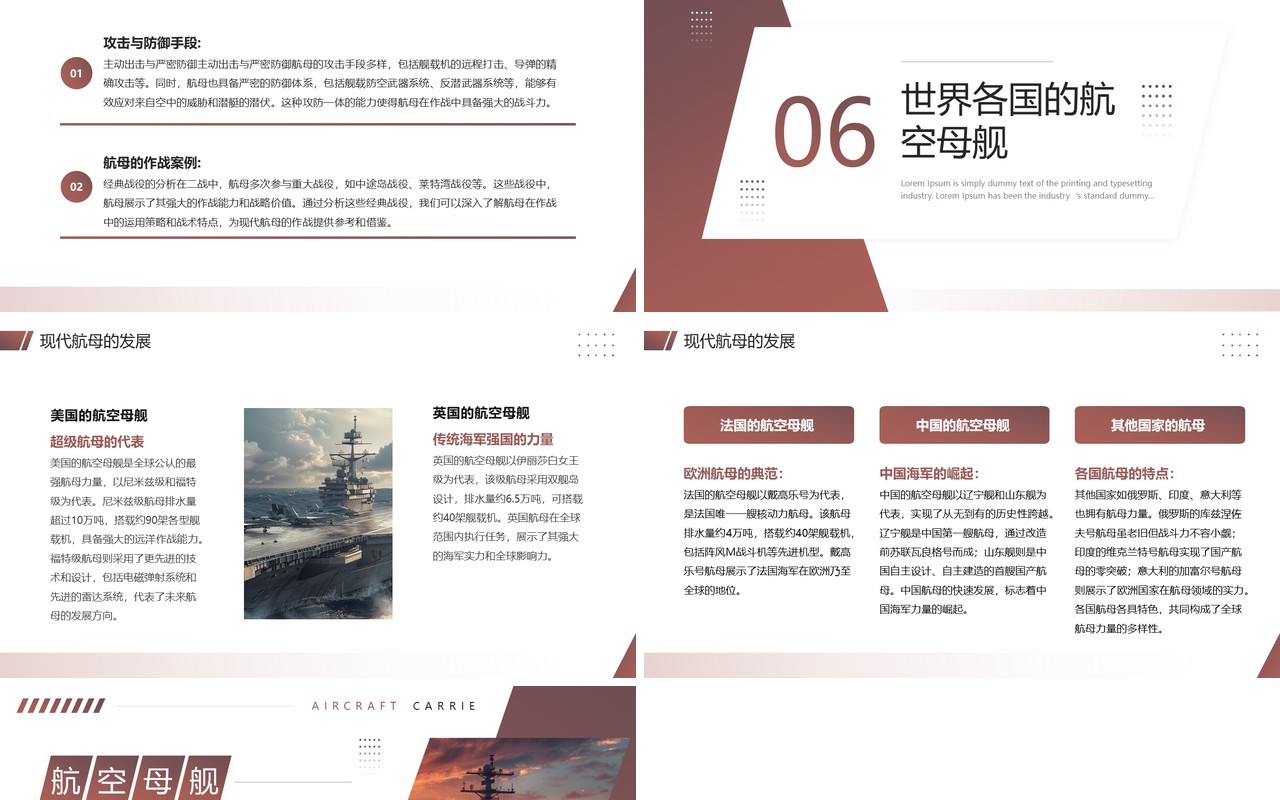 棕色商务风航空母舰科普介绍PPT模板