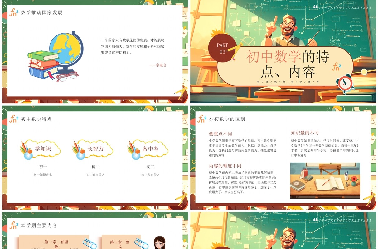 绿色卡通风初中数学第一课PPT模板