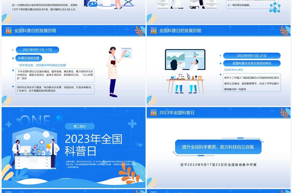 蓝色卡通风全国科普日PPT模板