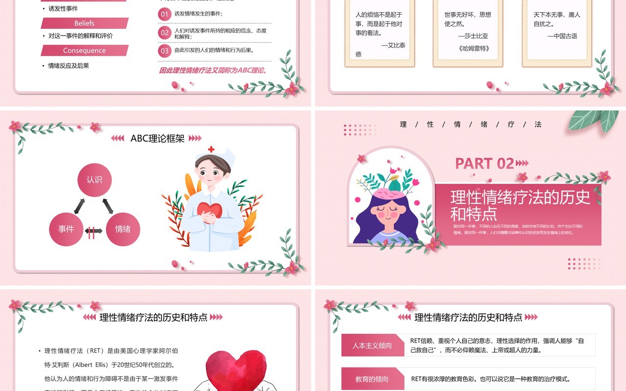 粉色清新风理性情绪疗法介绍PPT模板