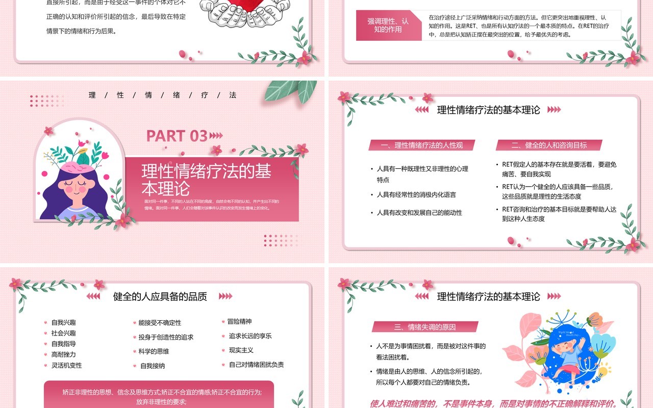 粉色清新风理性情绪疗法介绍PPT模板