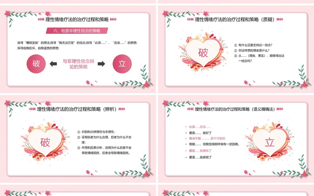 粉色清新风理性情绪疗法介绍PPT模板