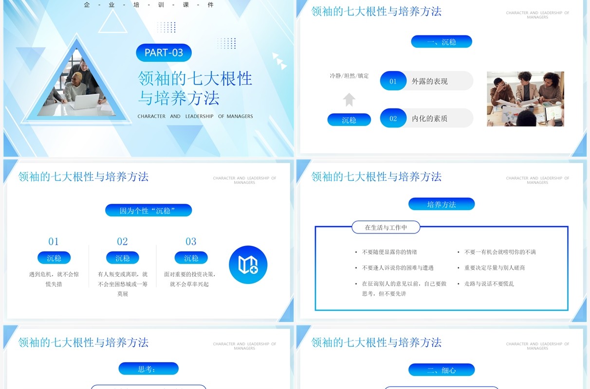 蓝色商务风管理者的性格与领导力PPT模板