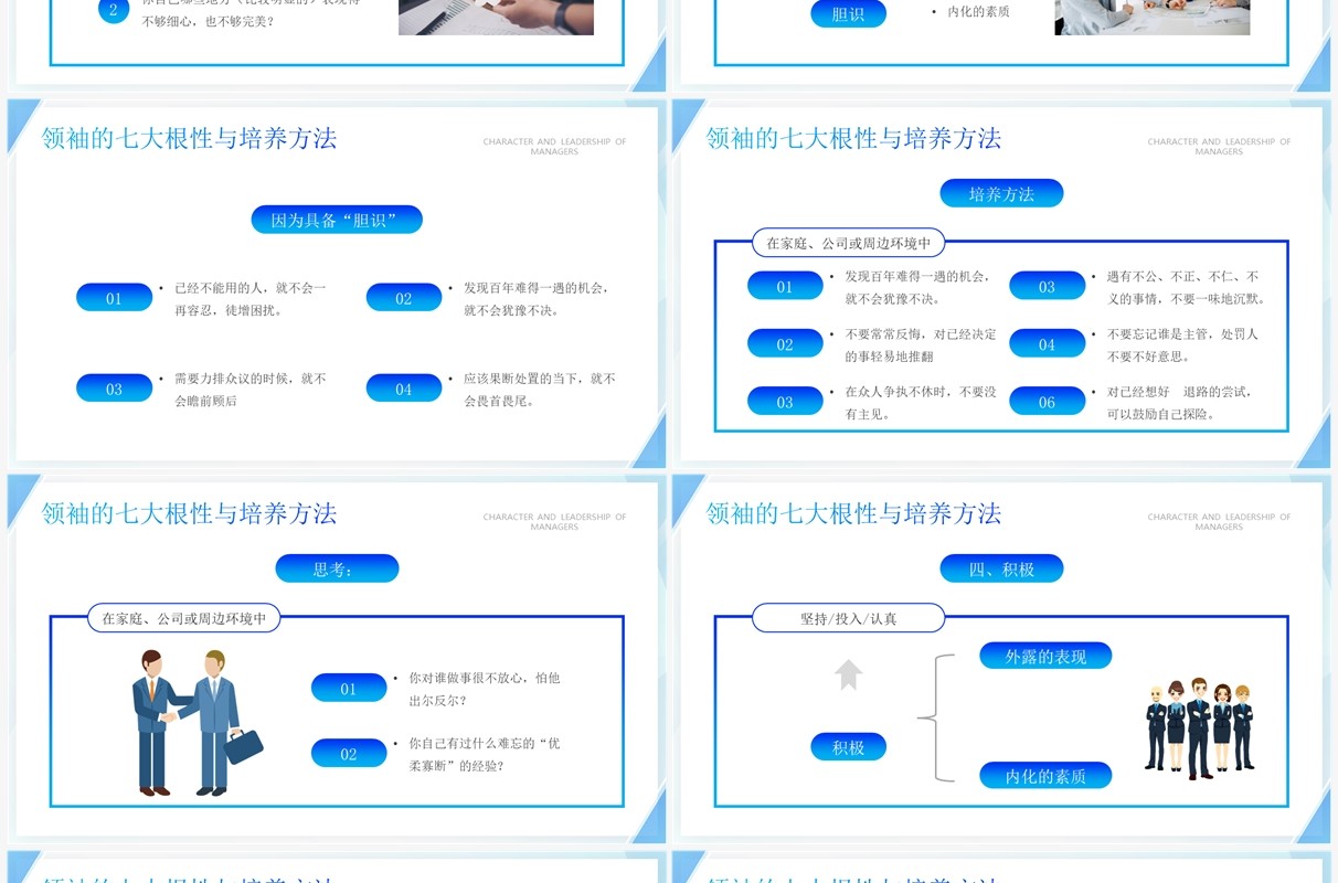 蓝色商务风管理者的性格与领导力PPT模板