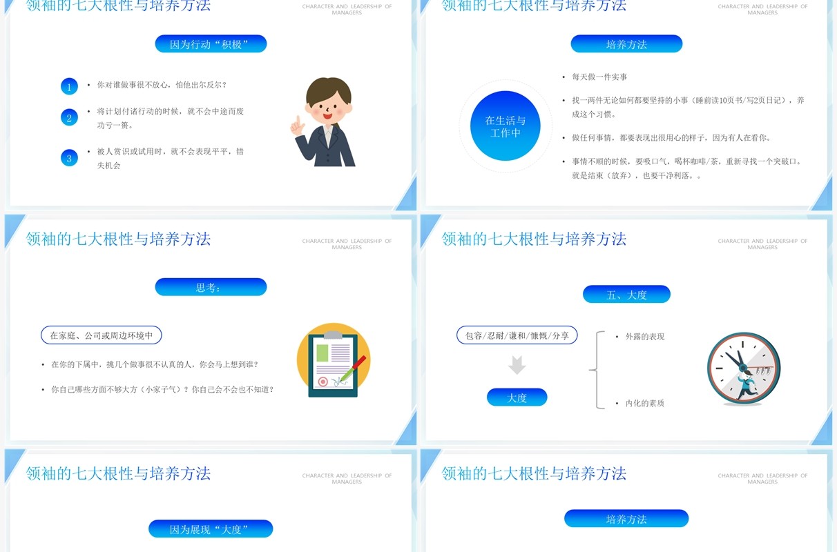 蓝色商务风管理者的性格与领导力PPT模板