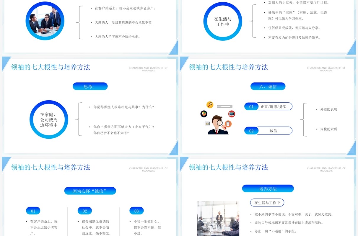 蓝色商务风管理者的性格与领导力PPT模板