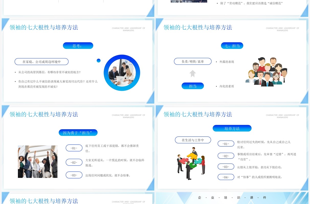 蓝色商务风管理者的性格与领导力PPT模板