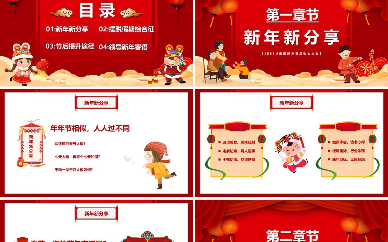 红色2022虎年大吉节后收心会PPT模板