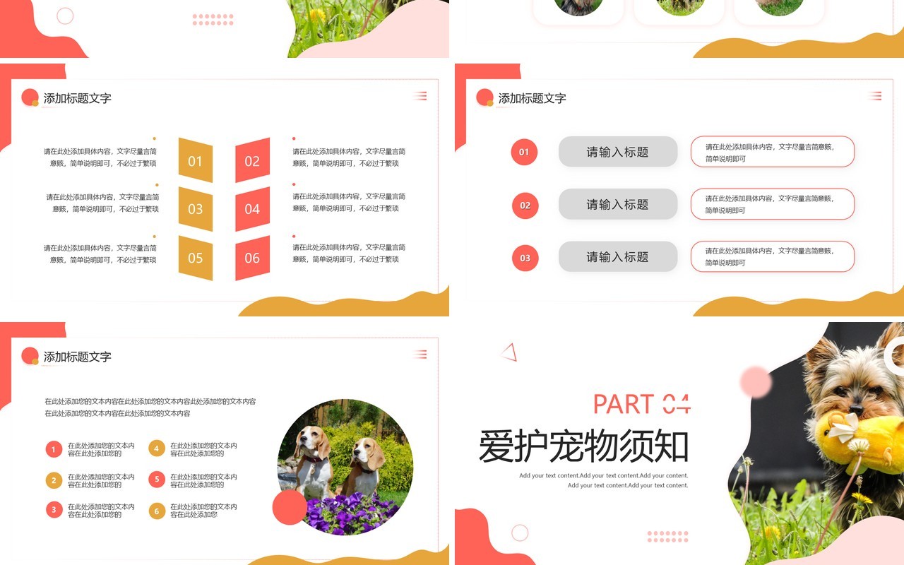 粉色简约风宠物健康护理PPT通用模板