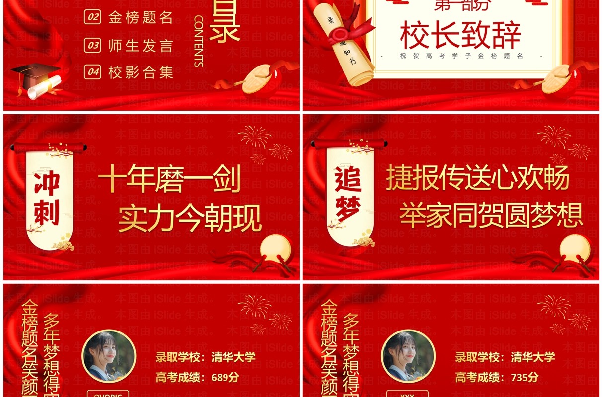 红色大气简约风高考喜报金榜题名PPT模版