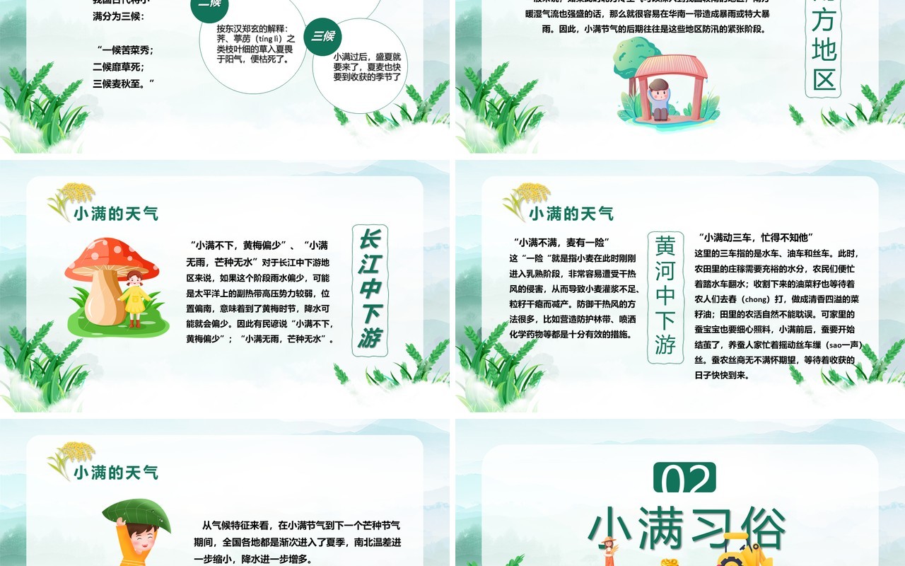 小清新小满节气养生诗词习俗介绍PPT模板