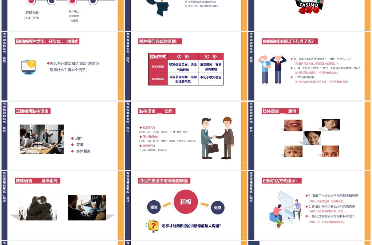 实用简约扁平企业员工管理团队有效沟通技巧培训动态PPT模板
