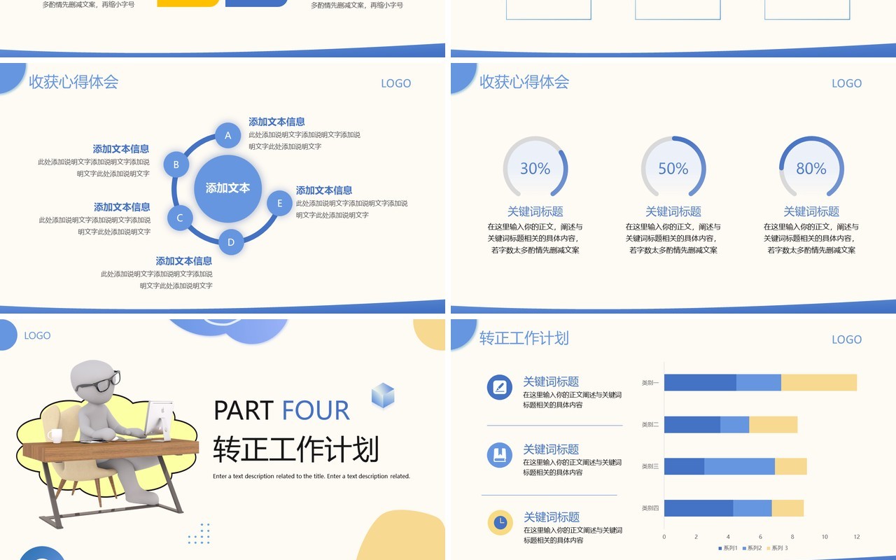 蓝色简约风实习转正工作报告PPT模板
