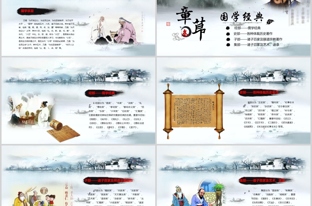 中国风弘扬传统文化国学经典竹简卷轴ppt模板