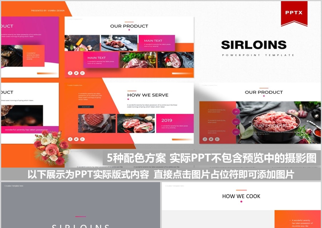 沙朗牛排美食餐饮PPT模板Sirloins Powerpoint Template