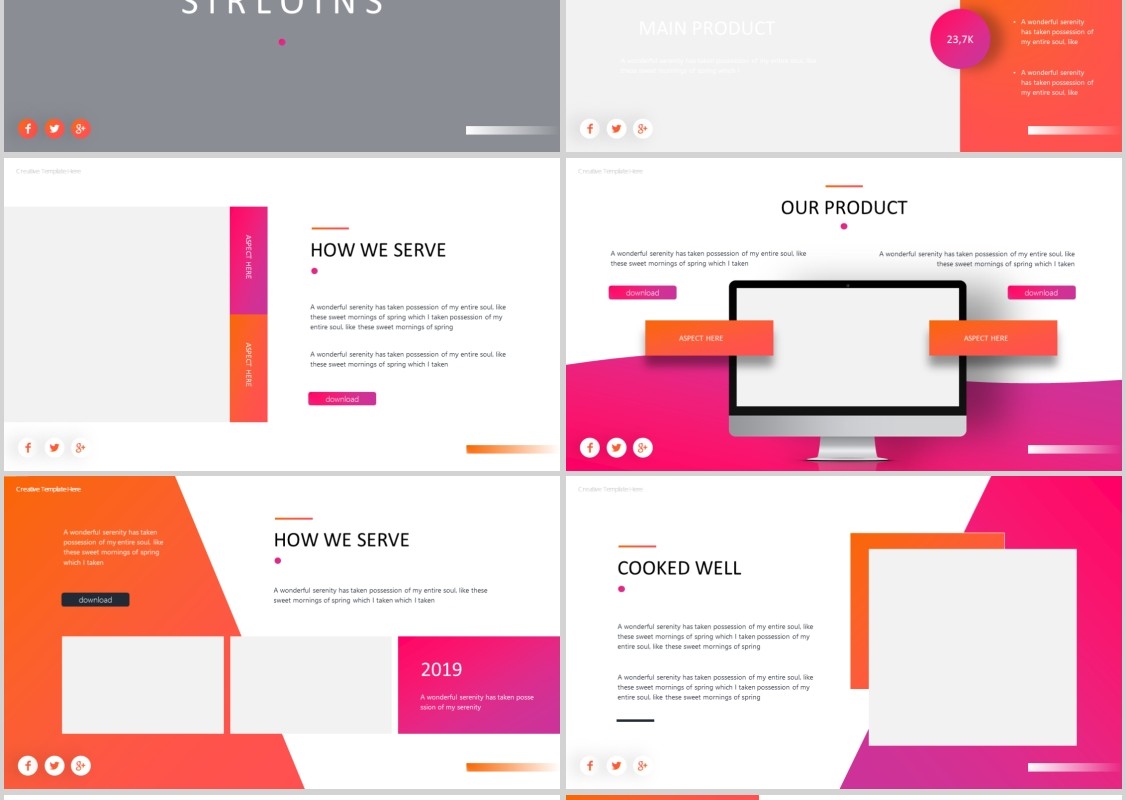 沙朗牛排美食餐饮PPT模板Sirloins Powerpoint Template