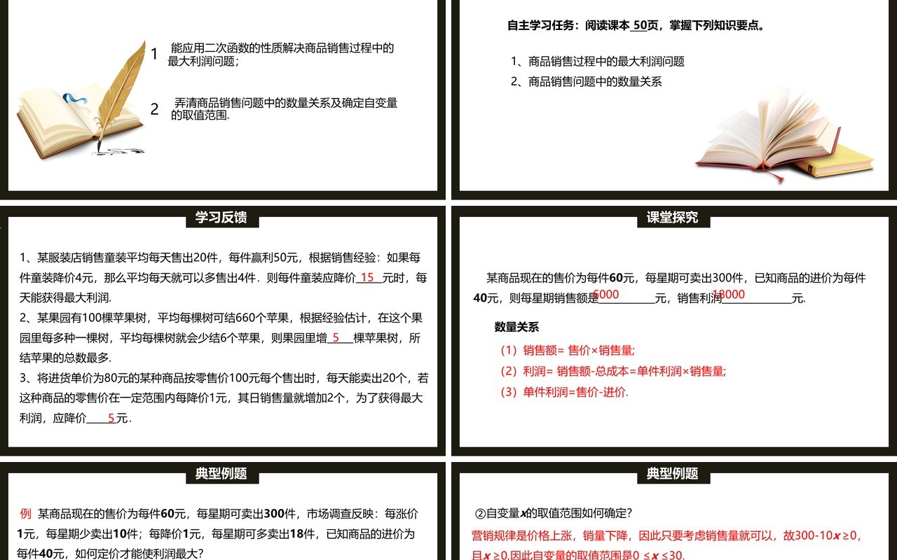 部编版九年级数学上册商品利润最大问题PPT课件
