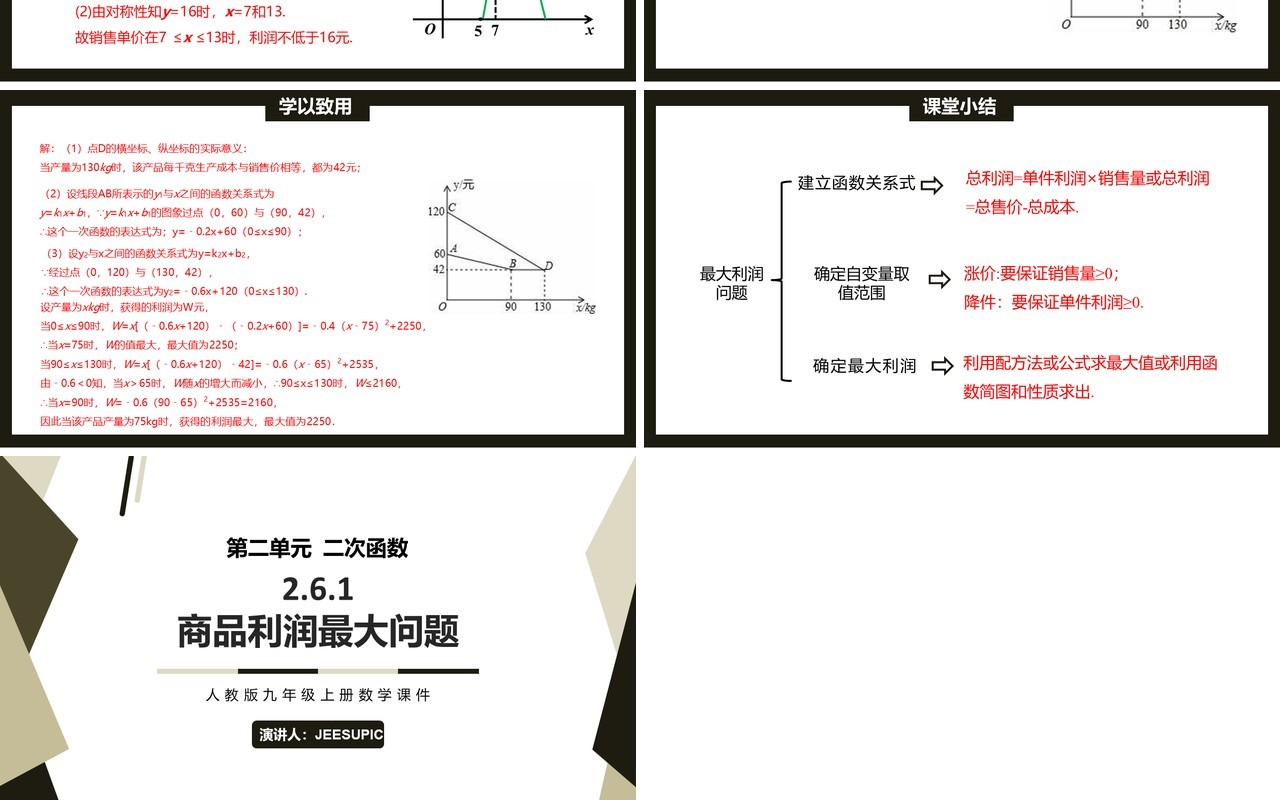 部编版九年级数学上册商品利润最大问题PPT课件