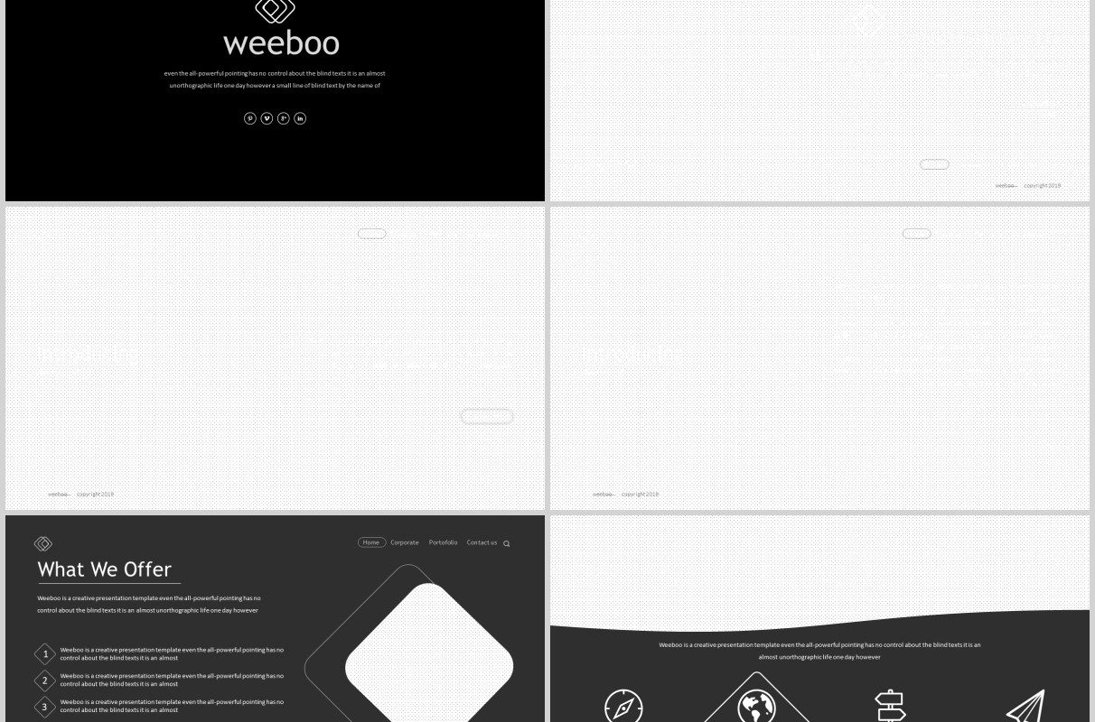深色图片占位符PPT模板排版版式设计幻灯片演示Weeboo Powerpoint Template