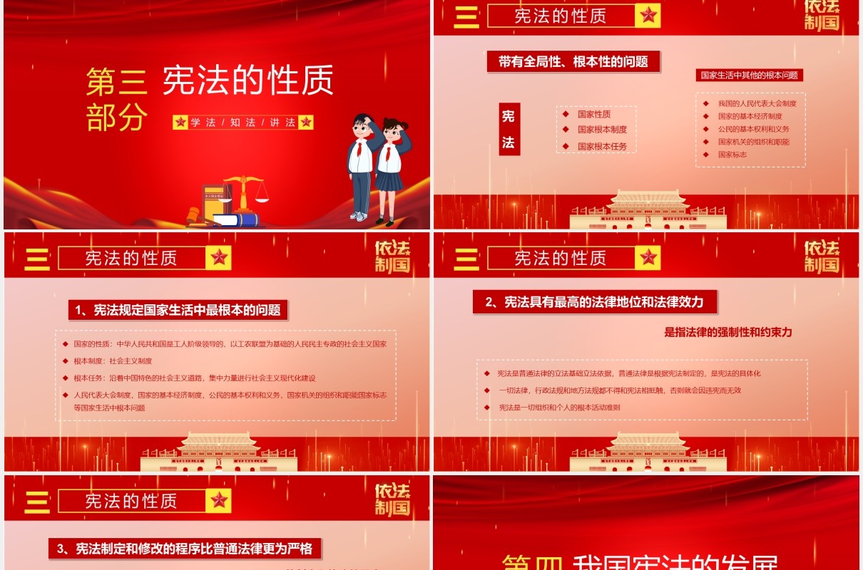卡通党政风中国宪法日教育宣传PPT模板