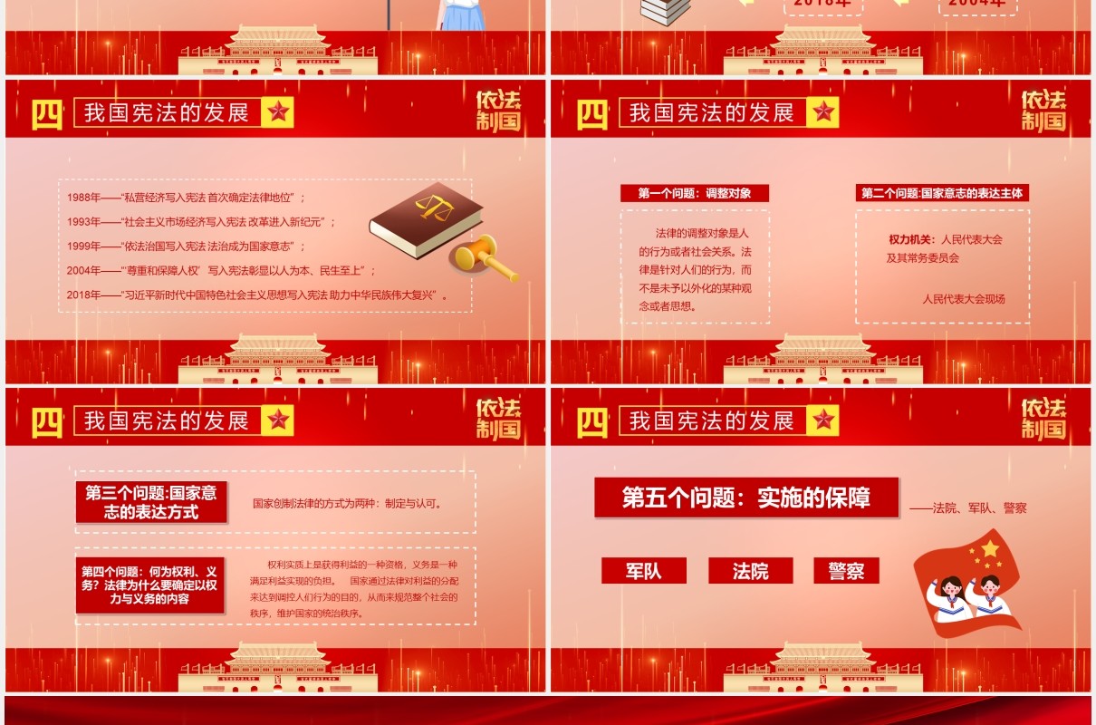 卡通党政风中国宪法日教育宣传PPT模板