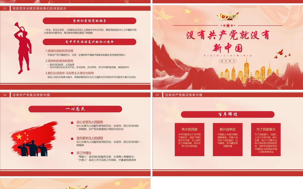 红色简约奋斗百年新征程PPT模板