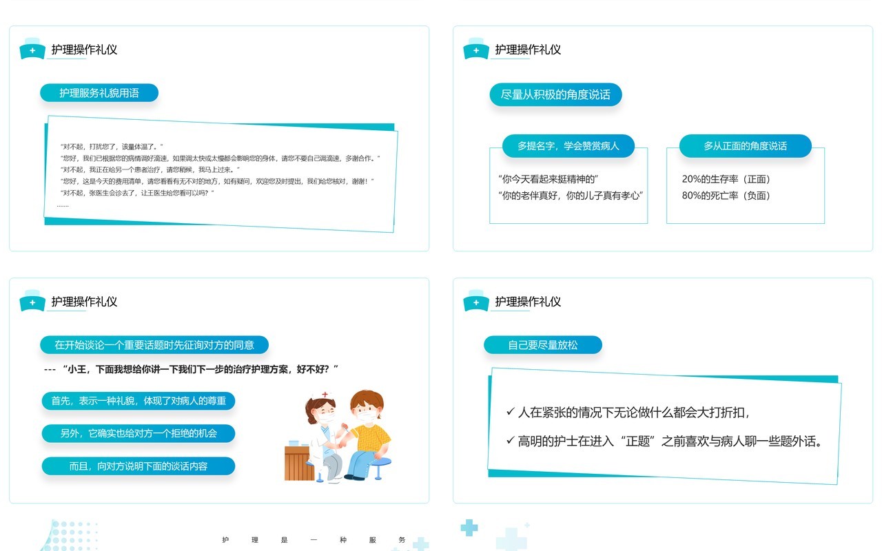蓝色简约风护理工作礼仪宣传PPT模板