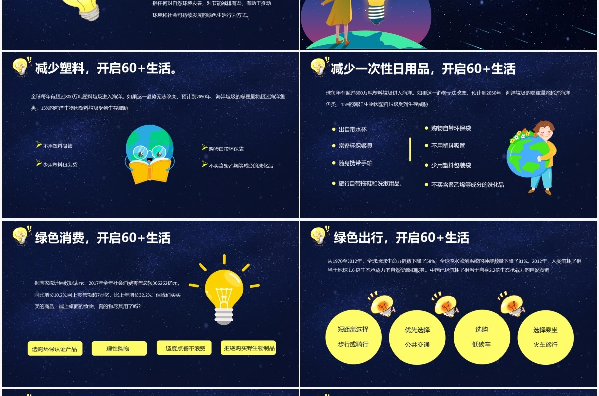 卡通风地球一小时熄灯一小时教育培训通用PPT模板