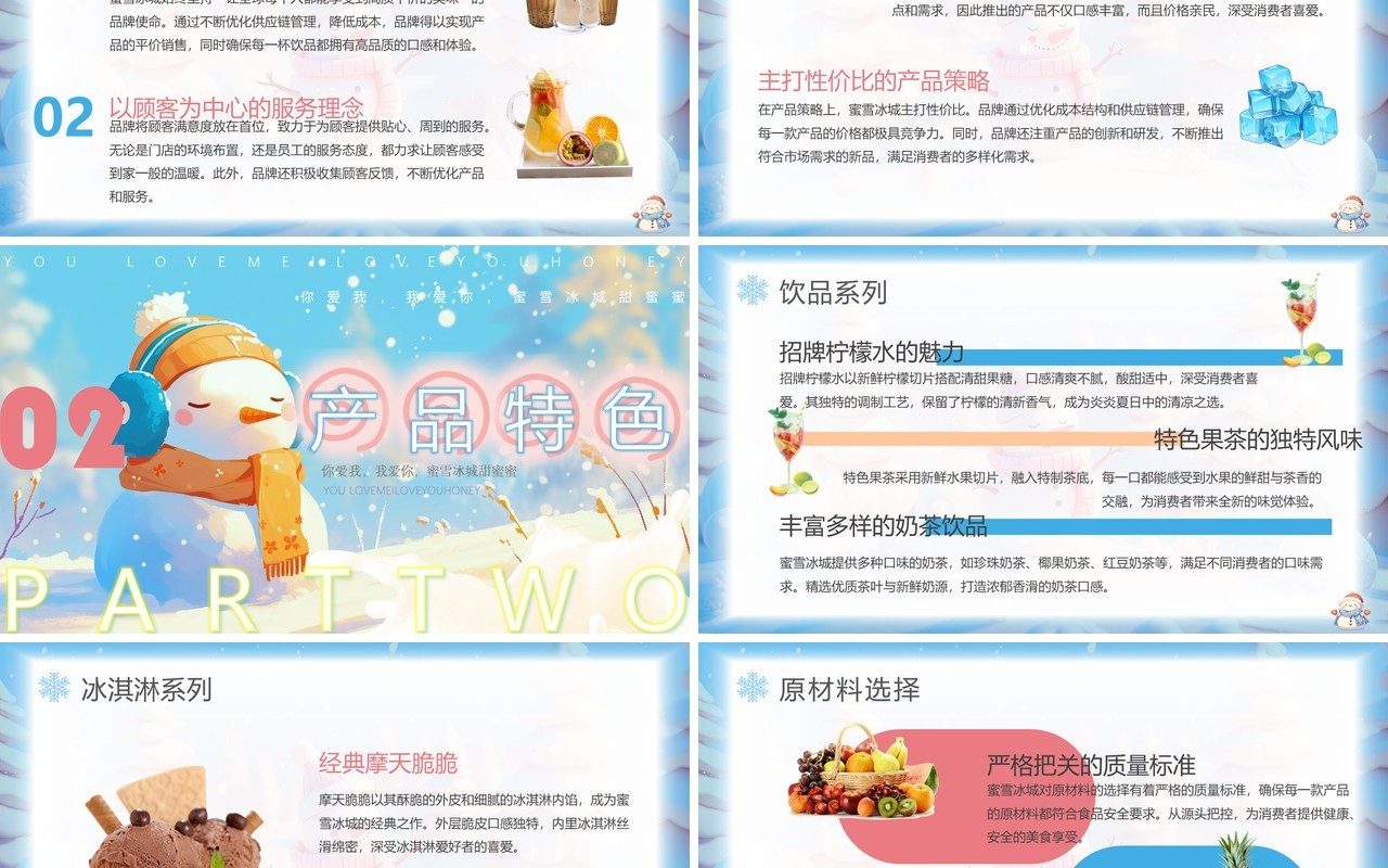 蓝色插画风蜜雪冰城品牌介绍PPT模板