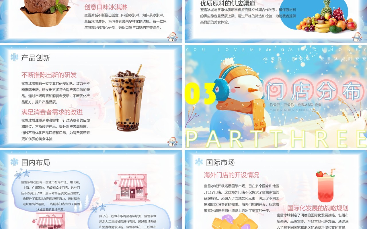 蓝色插画风蜜雪冰城品牌介绍PPT模板
