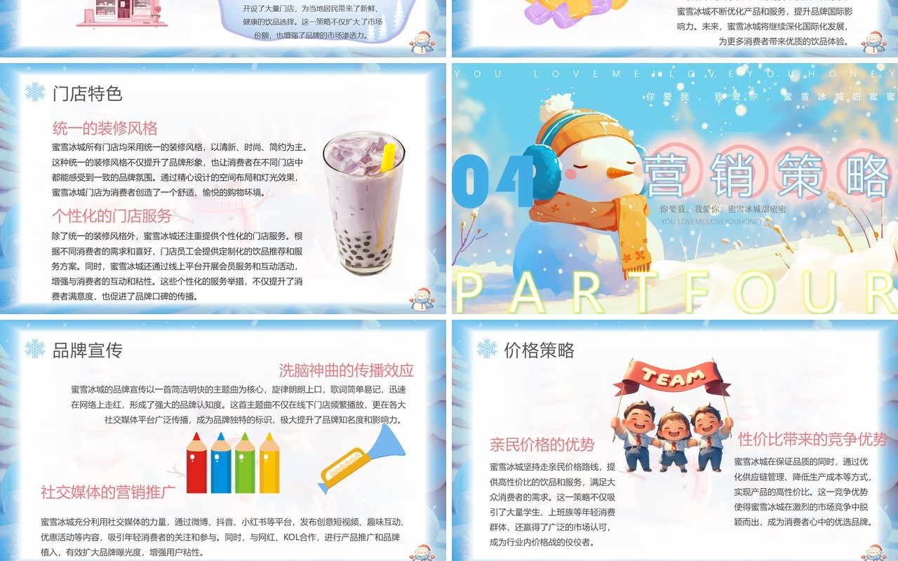 蓝色插画风蜜雪冰城品牌介绍PPT模板