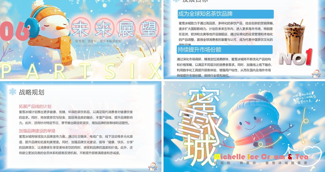 蓝色插画风蜜雪冰城品牌介绍PPT模板
