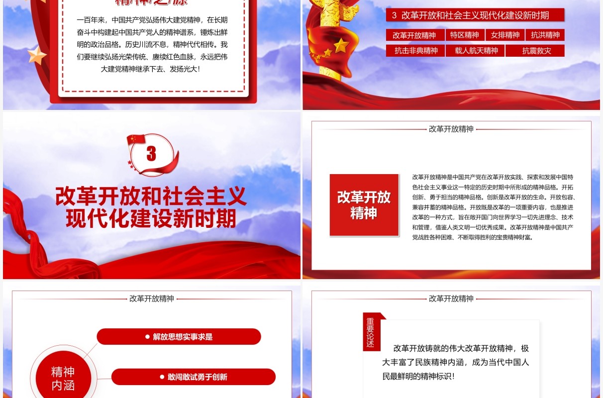 红色党政中国精神谱系PPT模板