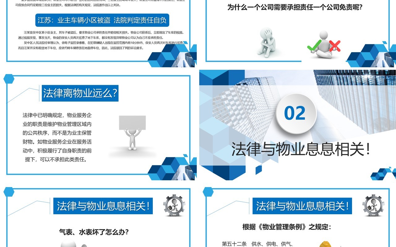 简约蓝色物业管理法律法规培训PPT模板