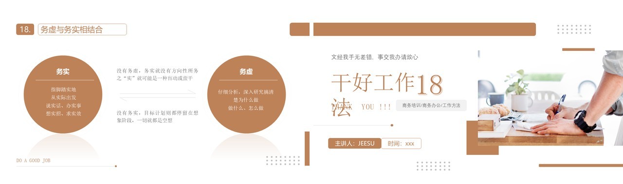 黄色简约风干好工作十八法企业管理培训动态PPT模板