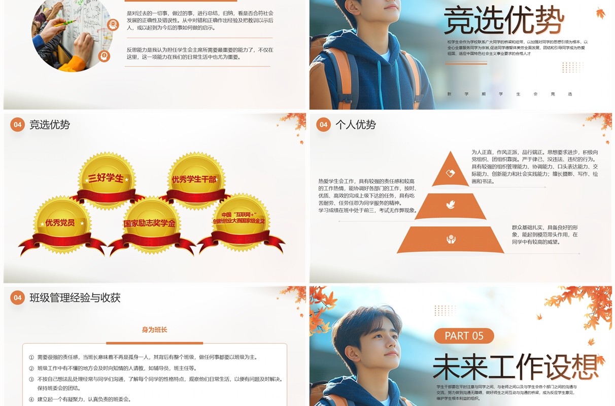 橙色简约风秋季学生会竞选PPT模板