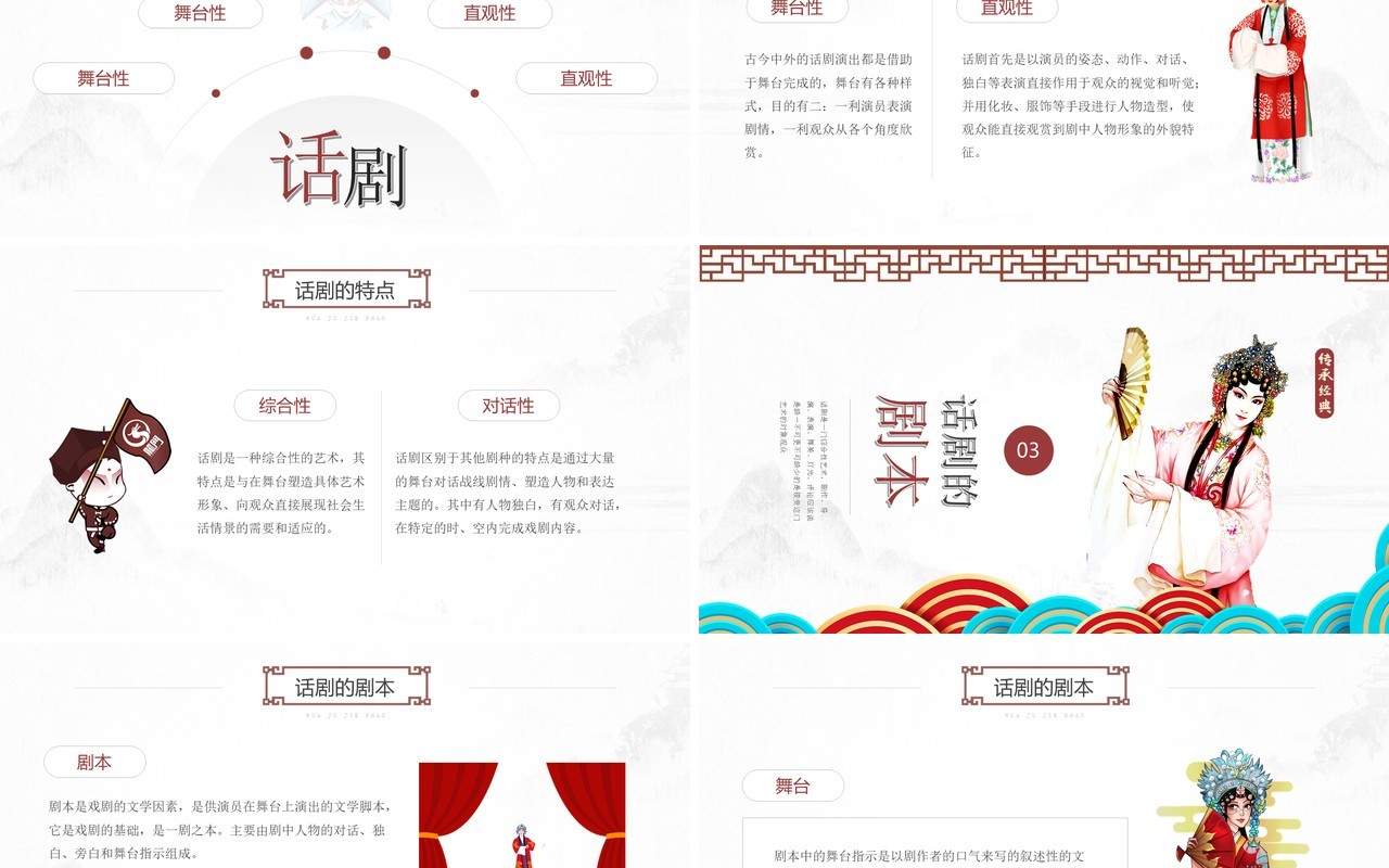 简约中国风话剧艺术文化介绍动态PPT模板