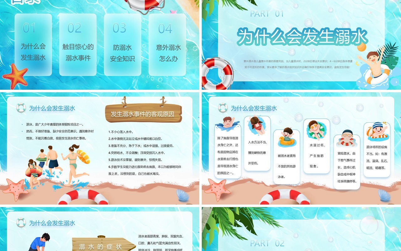 蓝色卡通风防溺水安全教育PPT模板