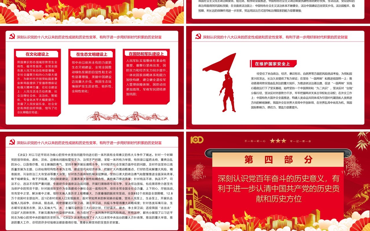 红色中国风第三个历史决议的历史分量党课PPT模版