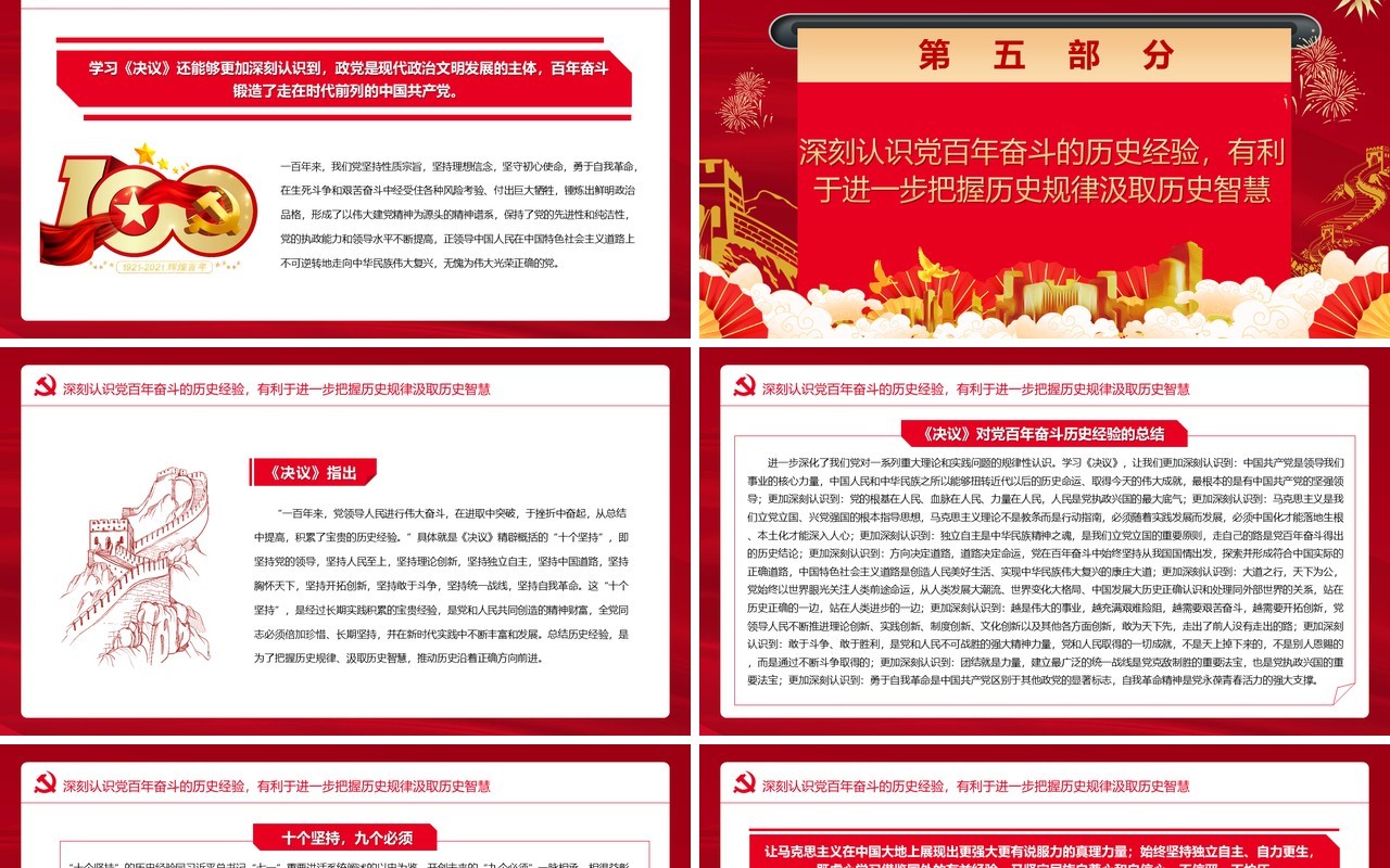 红色中国风第三个历史决议的历史分量党课PPT模版