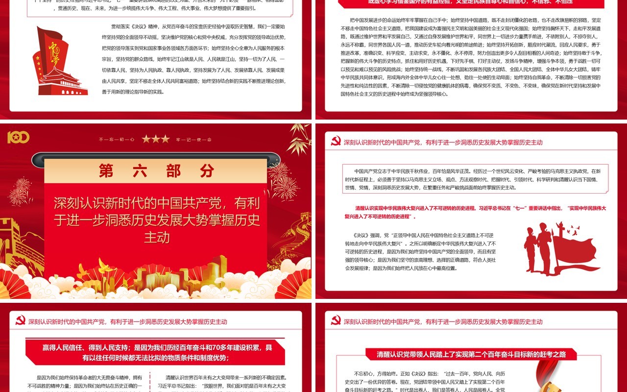 红色中国风第三个历史决议的历史分量党课PPT模版