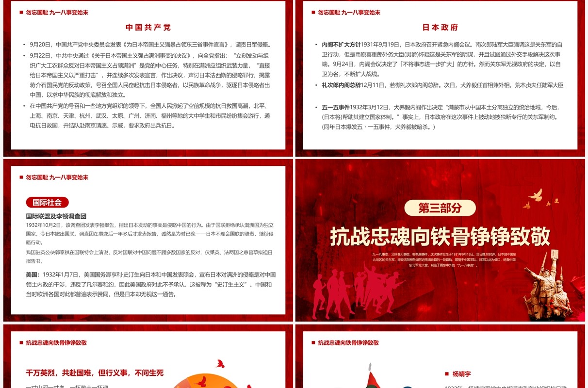 红色党政风勿忘九一八铭记国耻PPT模板