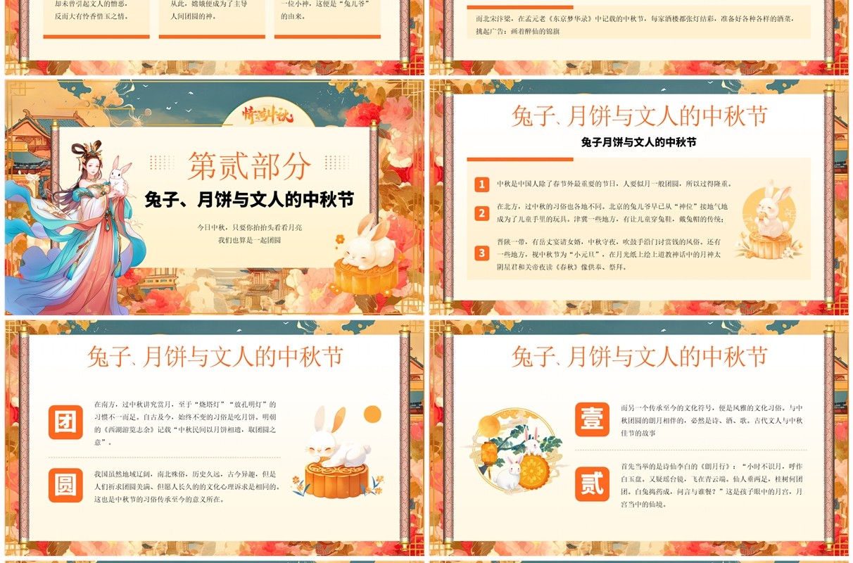 橙色插画风情满中秋传统节日中秋节PPT模板