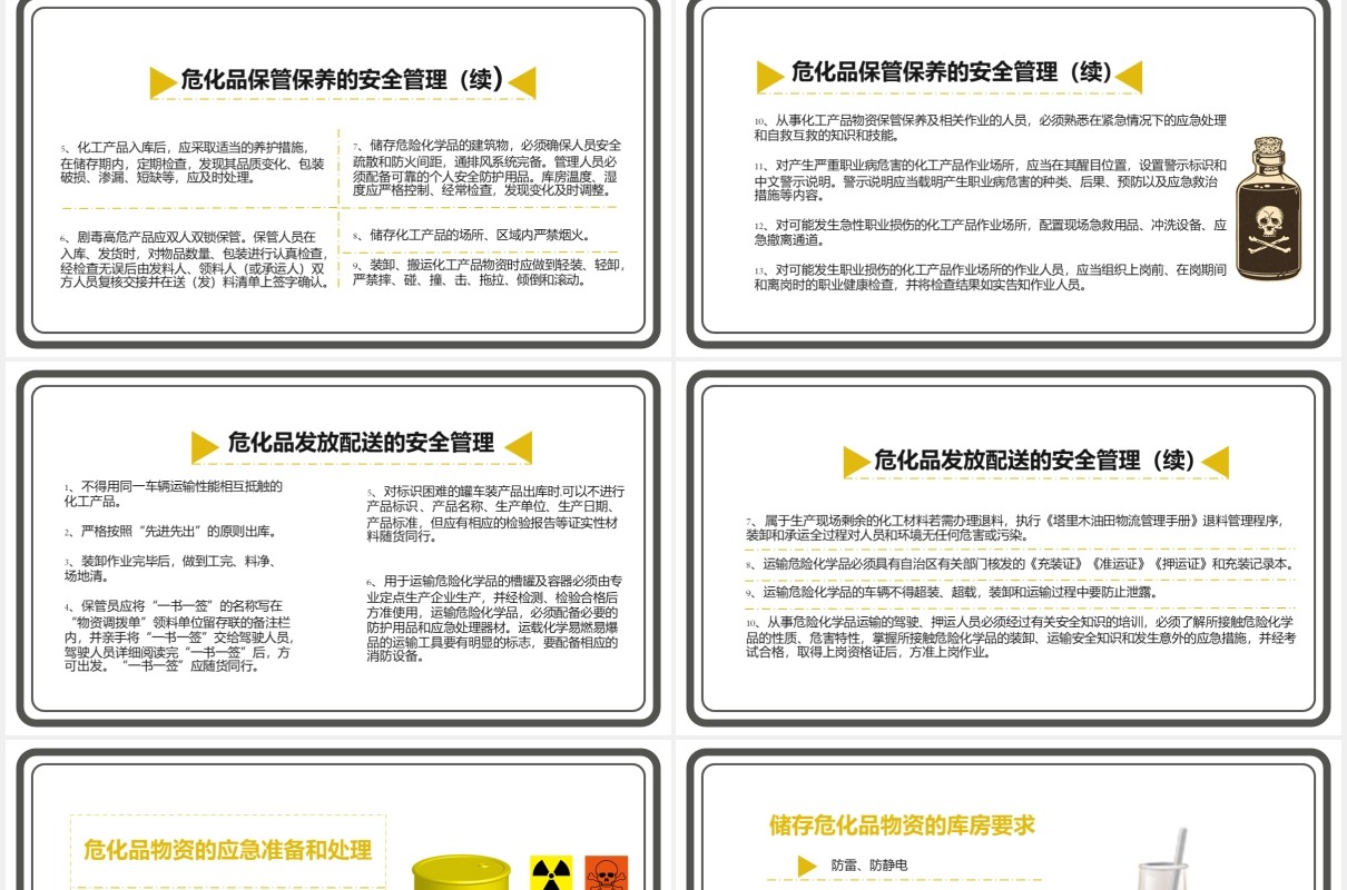 黄色简约危化品仓储安全管理作业人员上岗要求培训通用PPT模板