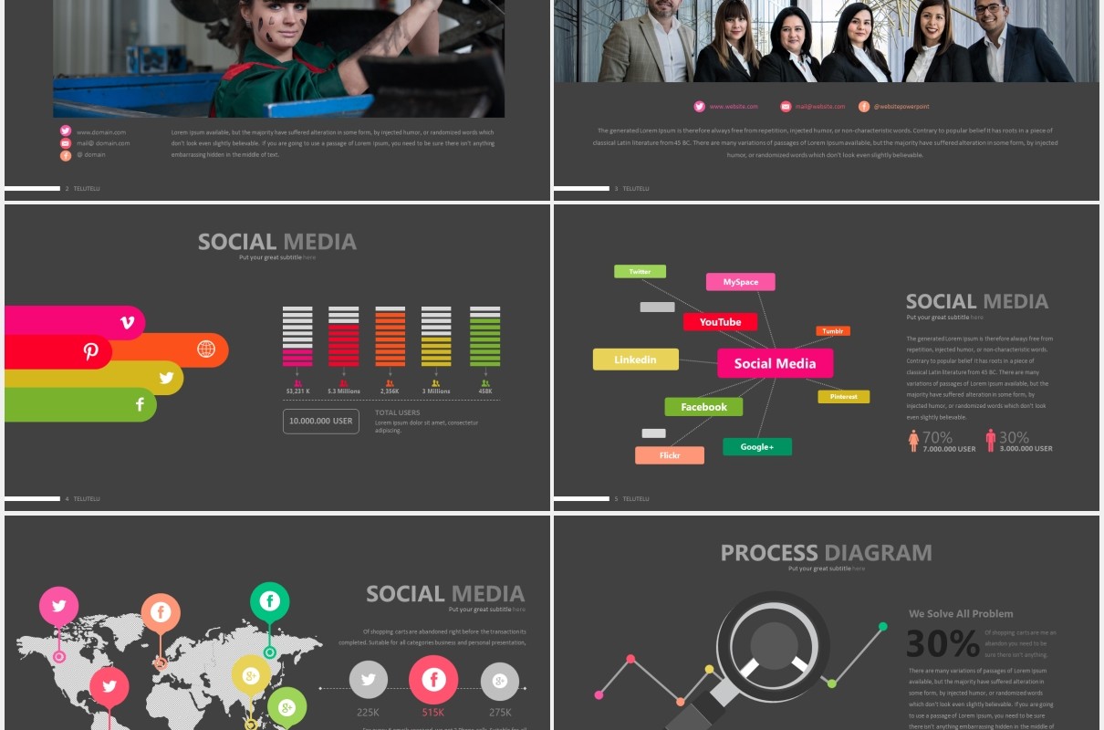 彩色可视化信息数据图表PPT素材模板telu3 powerpoint template