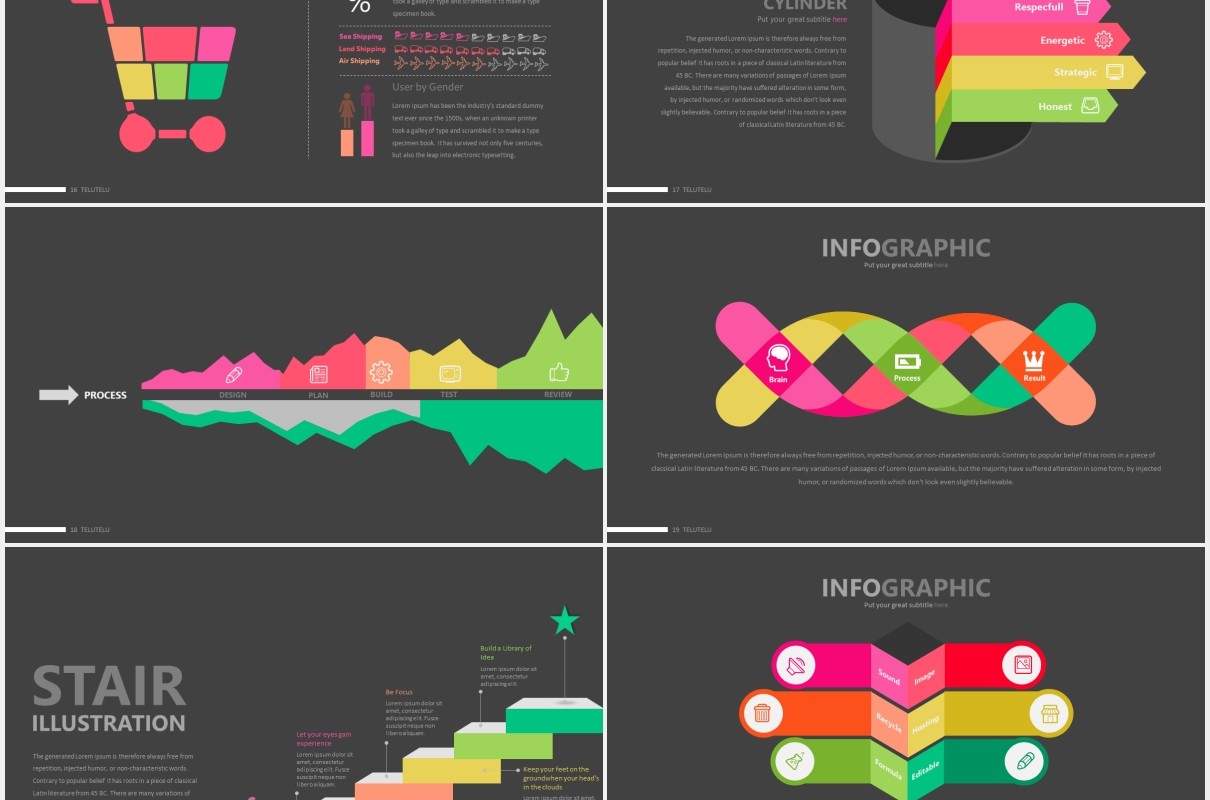 彩色可视化信息数据图表PPT素材模板telu3 powerpoint template