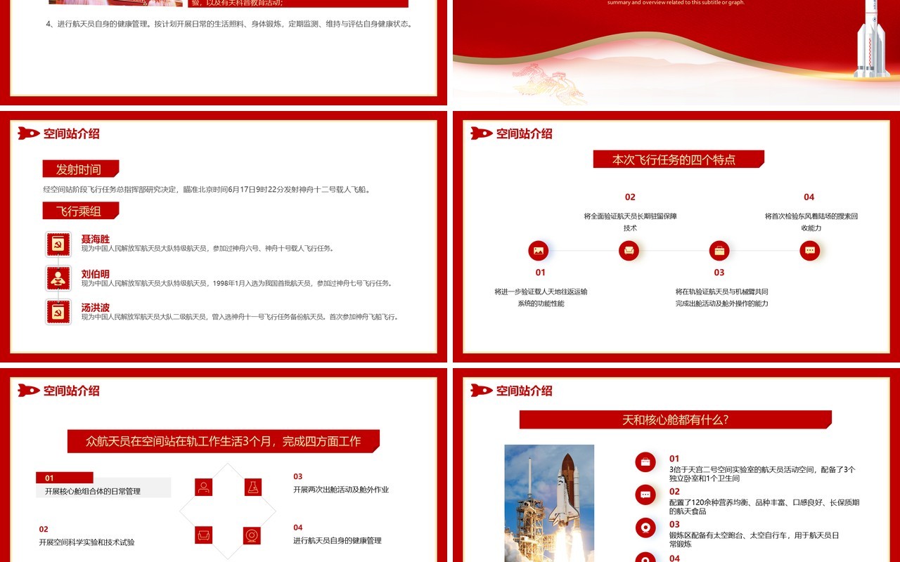 红色党政风神舟十二号载人航天飞船发射成功介绍PPT模板