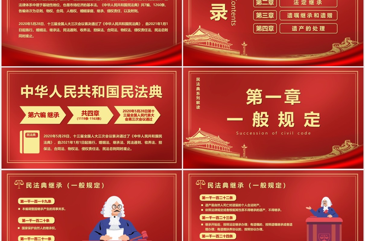 红色党政风民法典系列解读之第六编继承编党建PPT模版