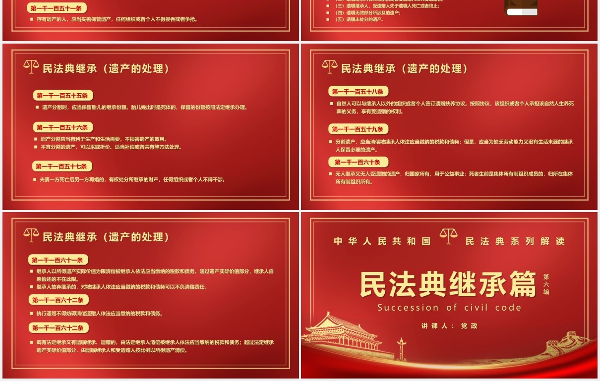 红色党政风民法典系列解读之第六编继承编党建PPT模版